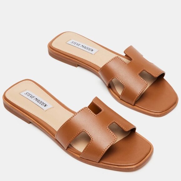 HADYN COGNAC LEATHER SLIDES - Picture 3 of 6